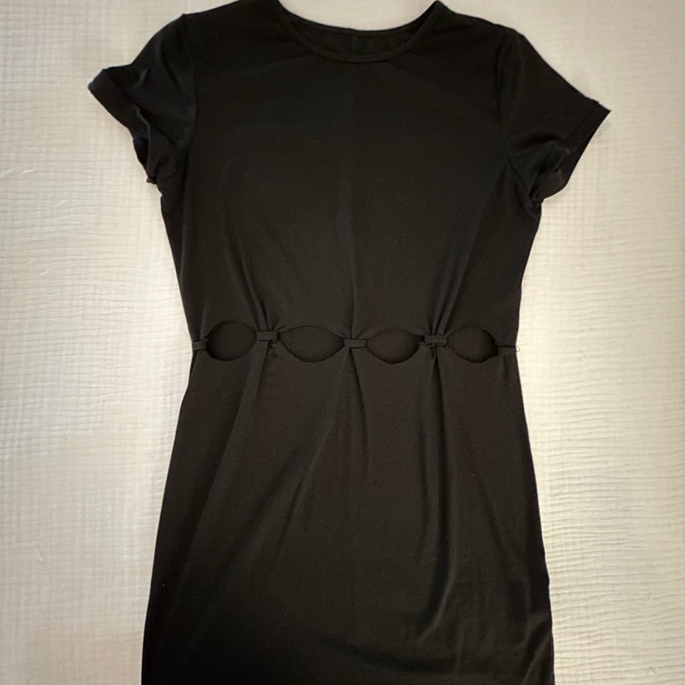 Comfy  Black T-shirt Dress with Cut-outs